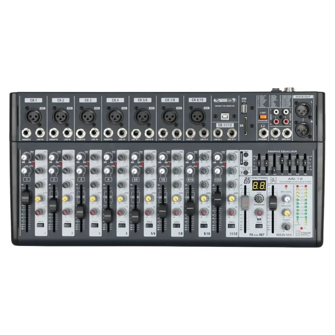 Beta3 AN12 12-Channel Analog Mixer with 99 DSP Effects, Bluetooth, EQ