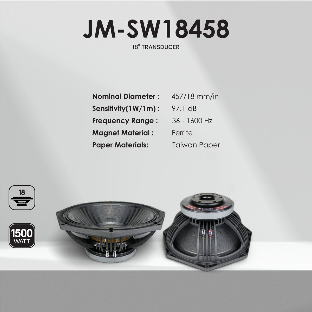 Clarion JM SW18458 18-Inch 1500 Watt Speaker