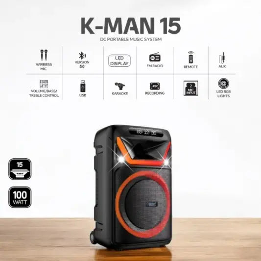 Clarion DC Portable Speaker System JM K MAN 15 – 15 Inch 100W Karaoke DJ System