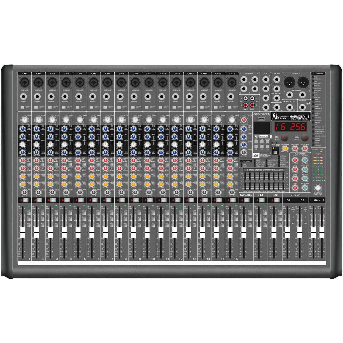 NX Audio Harmony 16 - 16 Channel Mixer with USB & Bluetooth